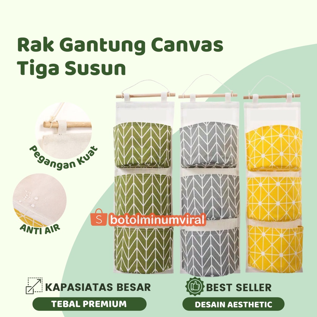 Pouch Wadah Gantung Korea 3 SEKAT Dinding Hanging Storage bag Organizer Original