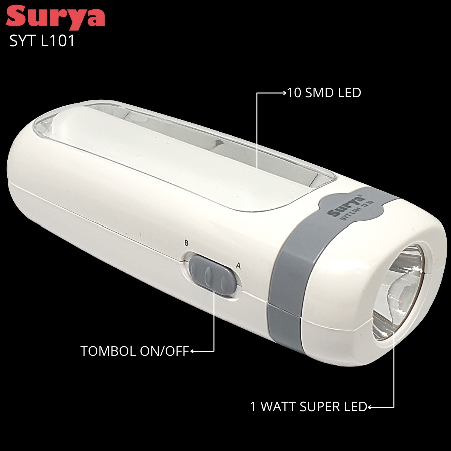 LAMPU SENTER EMERGENCY LED SURYA SYT L101 / SENTER DARURAT SURYA SYT L101 / CAHAYA PUTIH / RECHARGEABLE