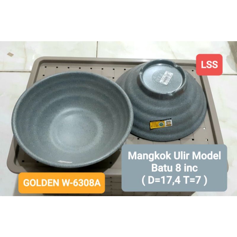 W6308A (2PCS) Mangkok/Mangkuk melamin ulir Stone model batu 8 inch golden dragon