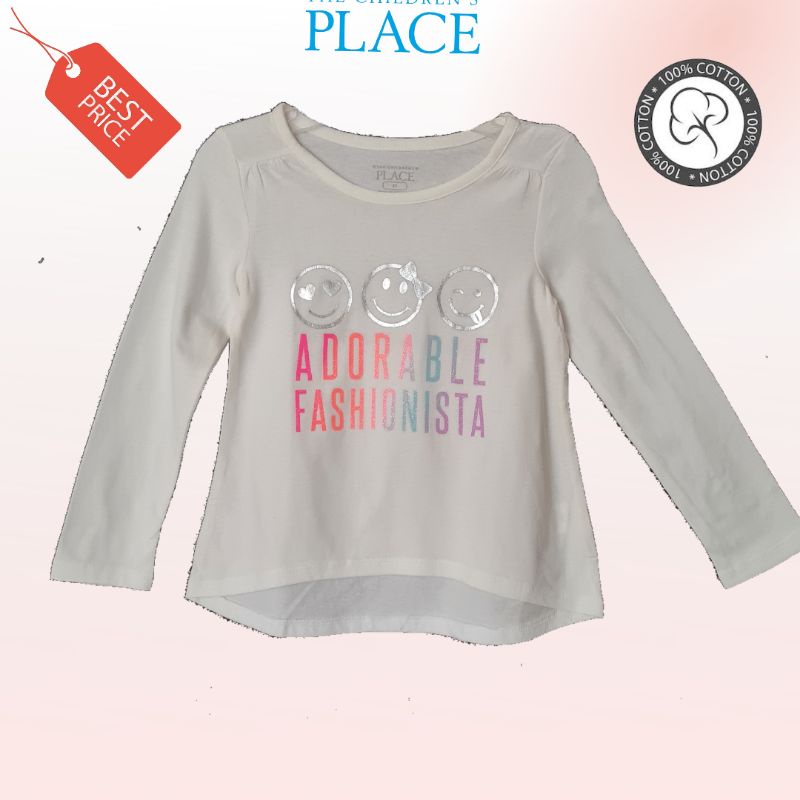 Kaos Anak Peempuan Lengan Panjang Balita Putih Gading