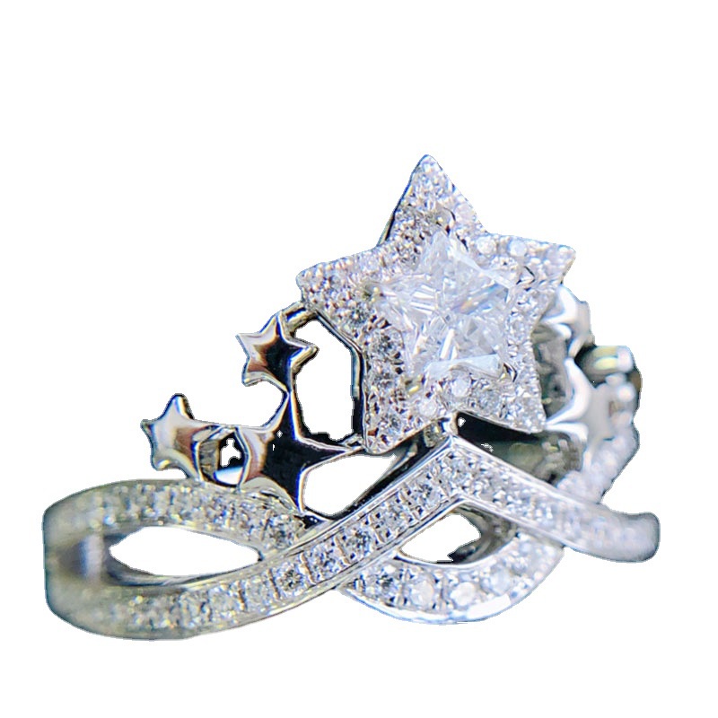 Cincin Model Terbuka Desain Mahkota Hias Zirconberlian Imitasi Gaya Mewah High Carbon Untuk Wanita