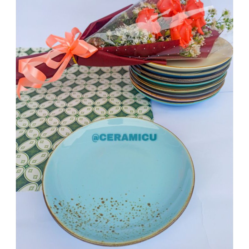 PIRING MAKAN KERAMIK MURAH / SALAD PLATE RUSTIC ukuran 21cm-Bluesky