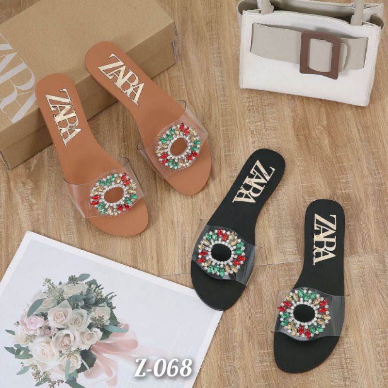 SANDAL WANITA SLOP FLAT FULL MUTIARA ZR .Kode: Z-068