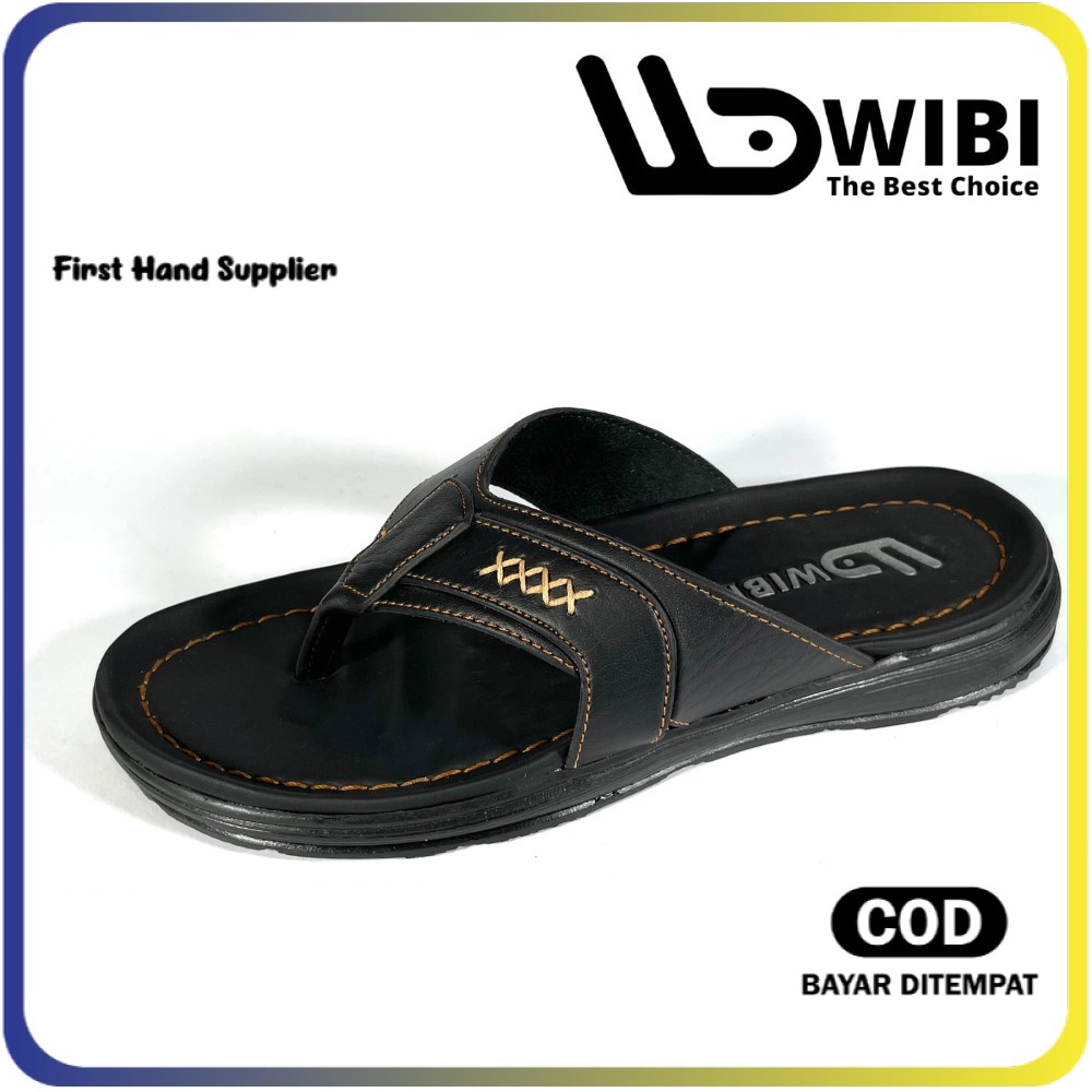 Sandal Kulit Pria Original WIBI Sendal Fashion Cowok Santai Traveling Trendy Casual Nyaman S 01