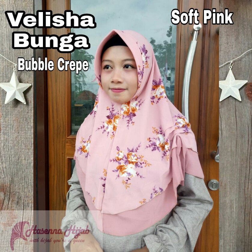 Hijab Jilbab VELISHA BUNGA 2 Layer Tumpuk Kerut Samping