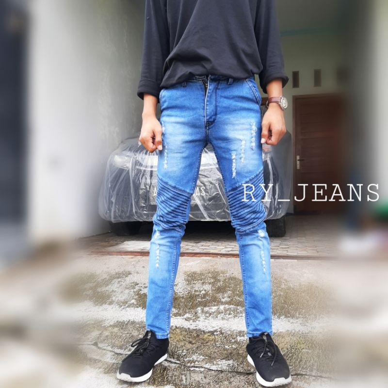 Celana jeans sobek pria jeans bikers ripped jeans streeth