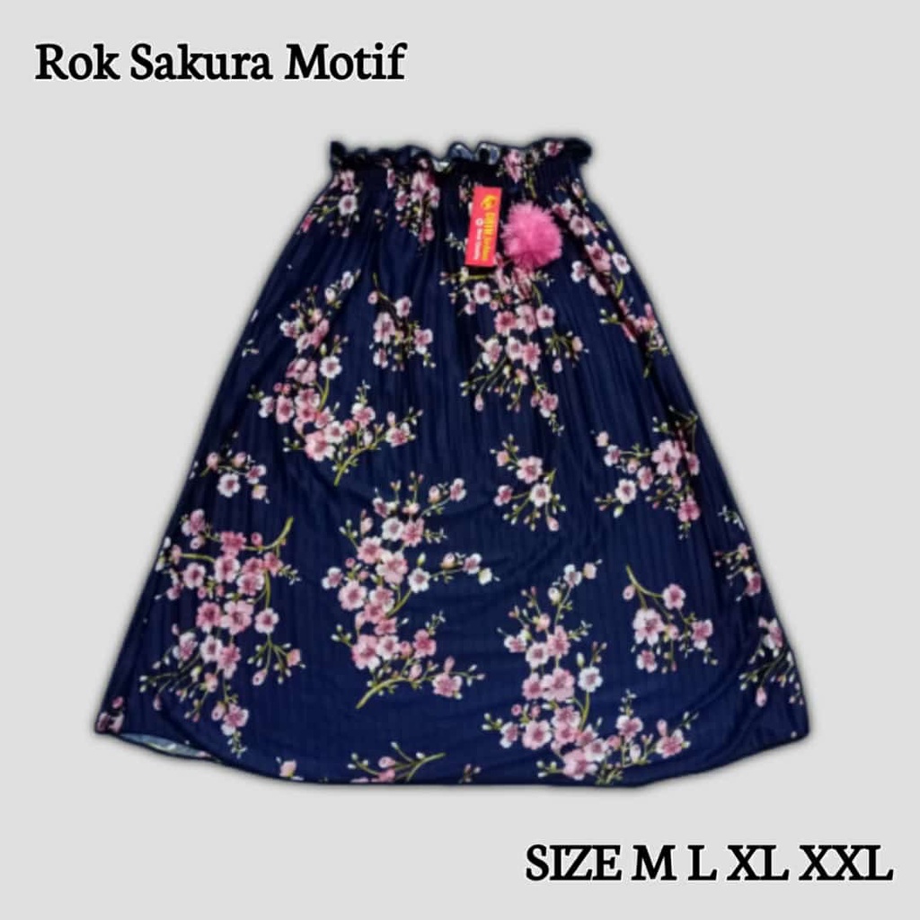 Rok plisket anak trendy pompom motif bunga sakura / rok anak motif bunga sakura 5-12 tahun M L XL XXL / Murah cod / rok anak perempuan /