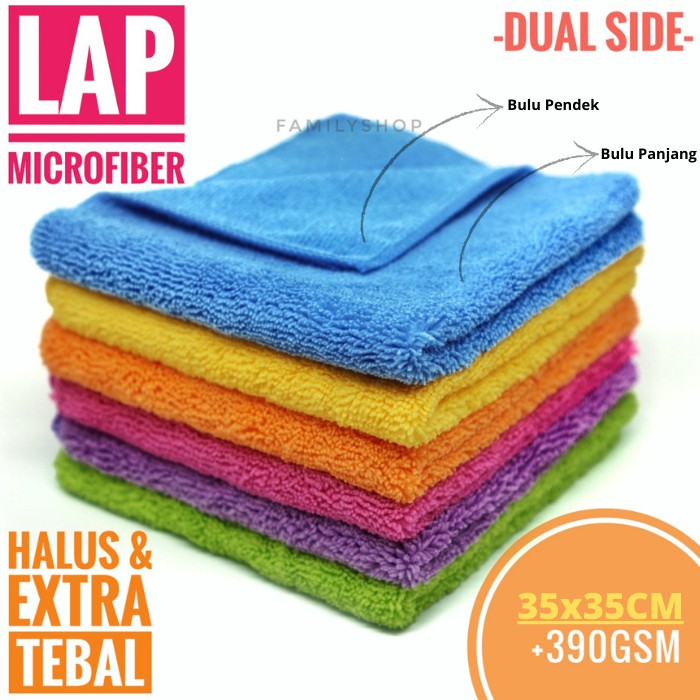 Kain Lap Microfiber / Mikrofiber Tebal Halus 390gsm ( 35x35 Cm) Lap Mobil Lap Serbaguna , Lap Dapur