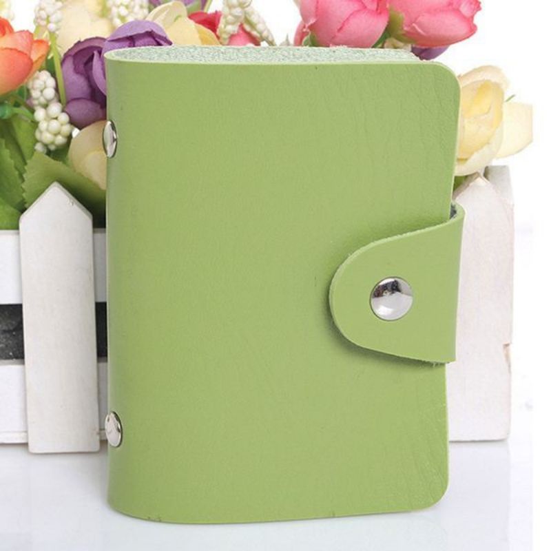 dompet kartu nama model kancing bahan kulit PU 12 slot