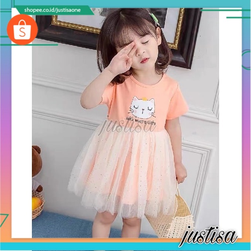 Promo !! Dress baby cute / dress kiss white cats ukuran 1-3tahun / Dress anak perempuan / Dress import trendy