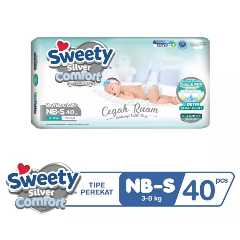 Sweety Silver Comfort NB-S40 Perekat Tape Popok Diaper Bayi Baru Lahir Anti RUAM