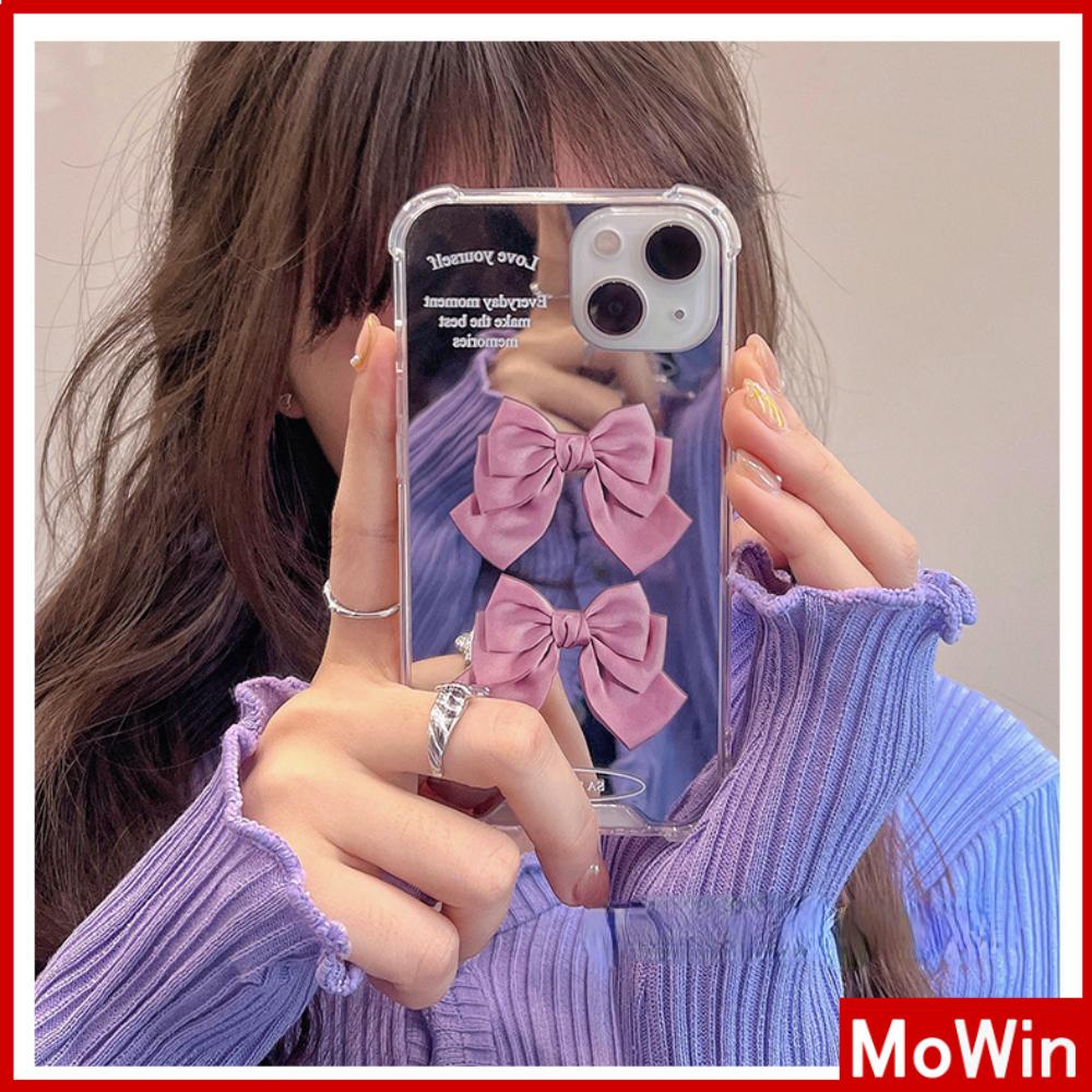 iPhone Case Acrylic Reflective Mirror Airbag Shockproof Protection Camera Pink Bow Cute Style Compatible with iPhone 11 iPhone 13 Pro Max iPhone 12 Pro Max iPhone 7 Plus iPhone xr