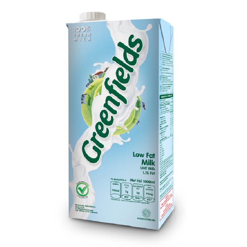 

susu uht greenfields low fat rendah lemak 1000 1 liter