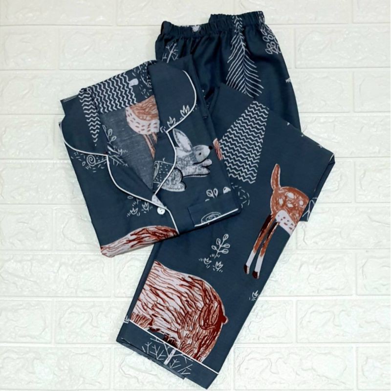 Baju tidur wanita piyama CP bahan soft katun premium adem lembut all size-Tree animal