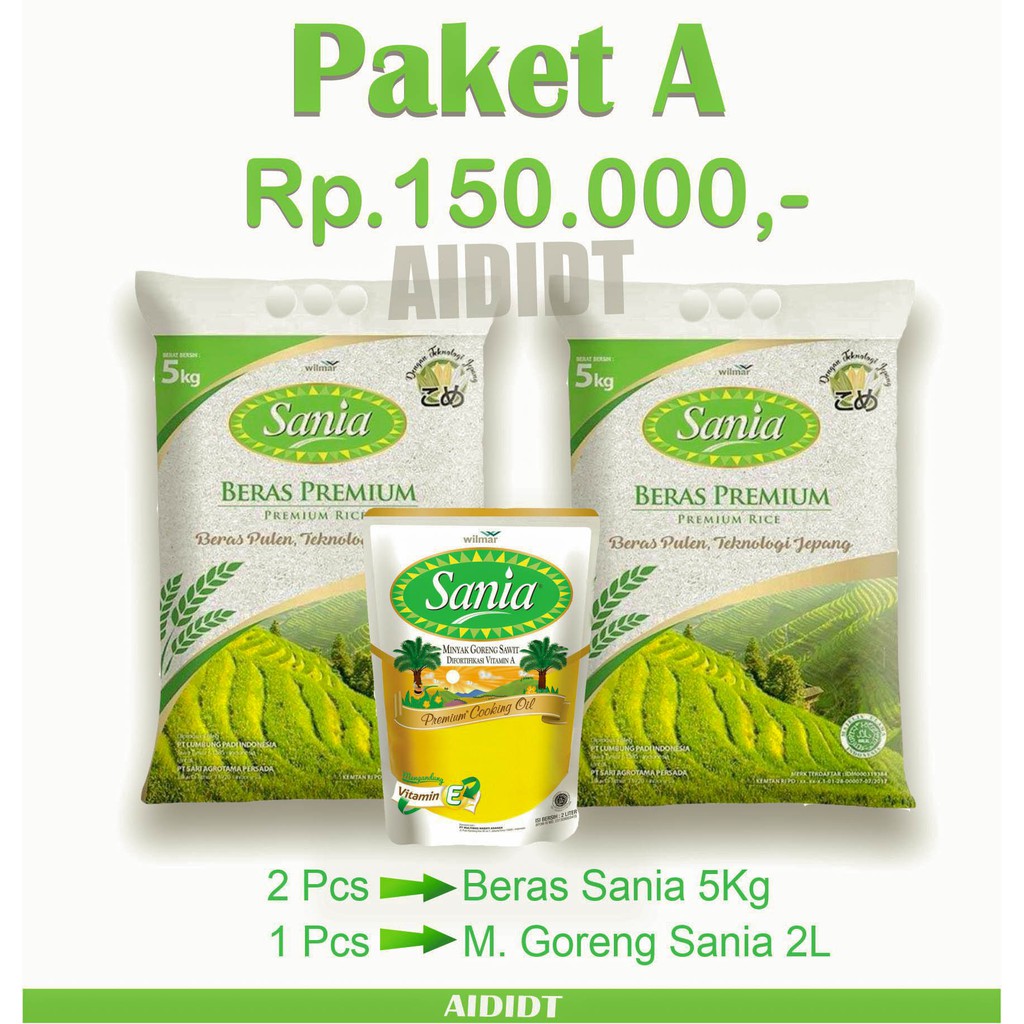 Beras premium sania 5Kg dan Minyak goreng sania 2 Liter  Bundled (PAKET A)