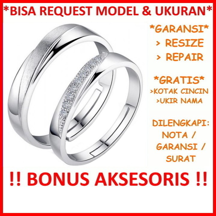 Gratis Ukir Nama Bisa Pesan Model Garansi Silver Asli Cincin Kawin Couple Perak Nikah Tunangan ID484