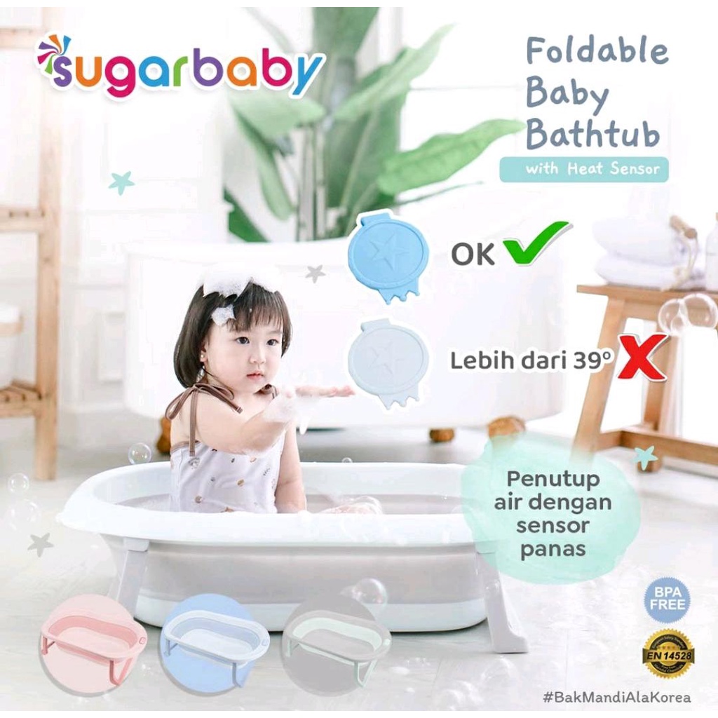 SUGARBABY FOLDABLE BABY BATHTUB DENGAN SENSOR PANAS F76 / BAK MANDI LIPAT DENGAN SENSOR PANAS