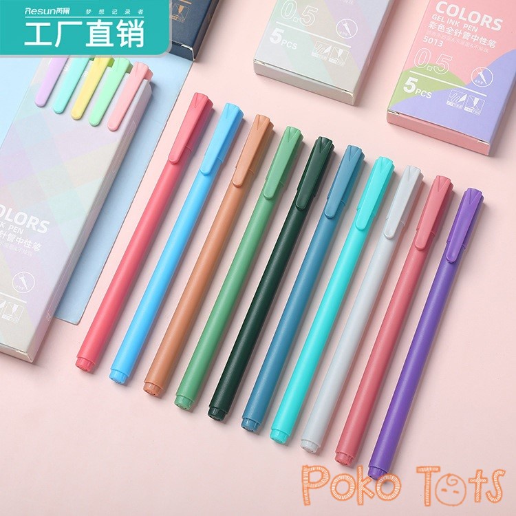 PMM Resun Colorful Tube Needle Point Gel Ink Pen Set 5pc Pulpen Bolpen Pena Tinta Gel Warna-Warni