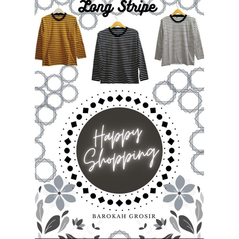kaos cotton strip lengan panjang 3 variant warna pria dan wanita