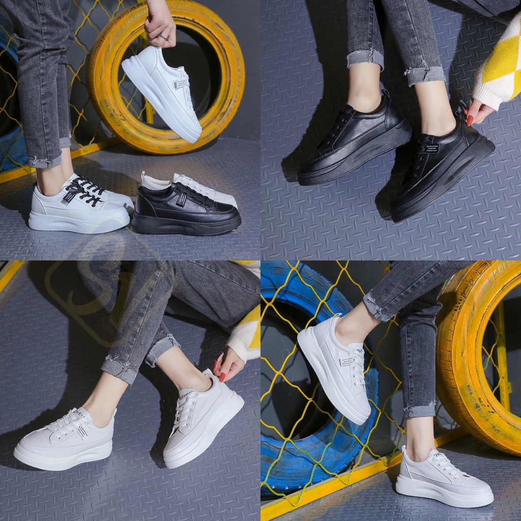 SOVELLA Maulvi Sepatu Sneakers Simpel Polos Putih Hitam Wanita Import-7