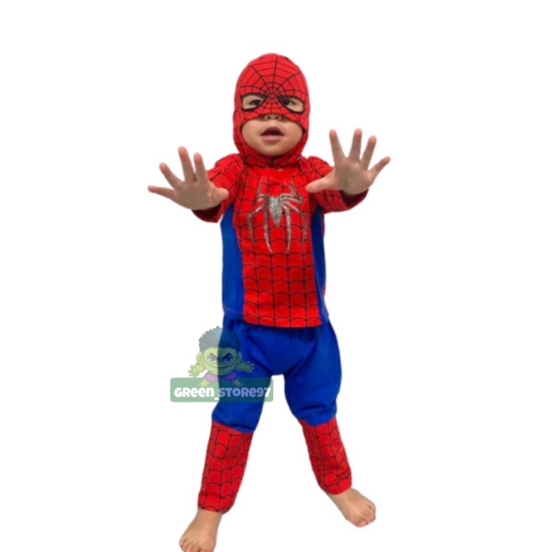 baju anak spidermen topeng kain / setelan spidermen anak topeng kain