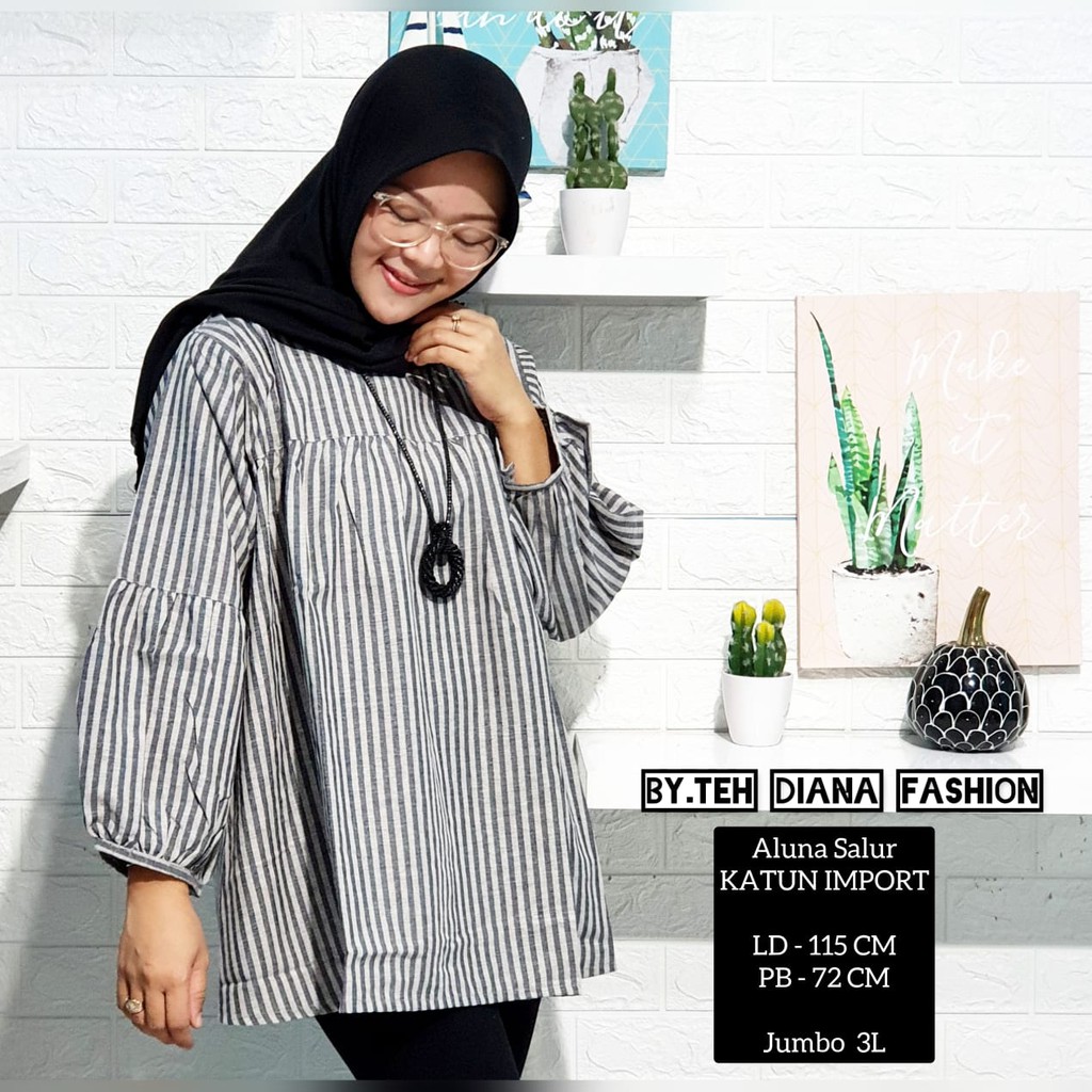 Atasan Wanita Jumbo - Blouse Wanita Jumbo - Atasan Wanita Jumbo Model Aluna Salur Import Ld 115