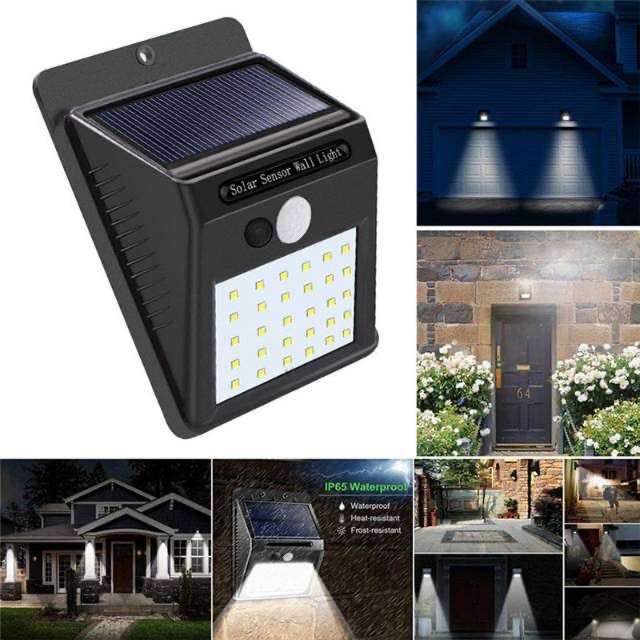 20 - lampu led sensor matahari solar powered 30 led wall light