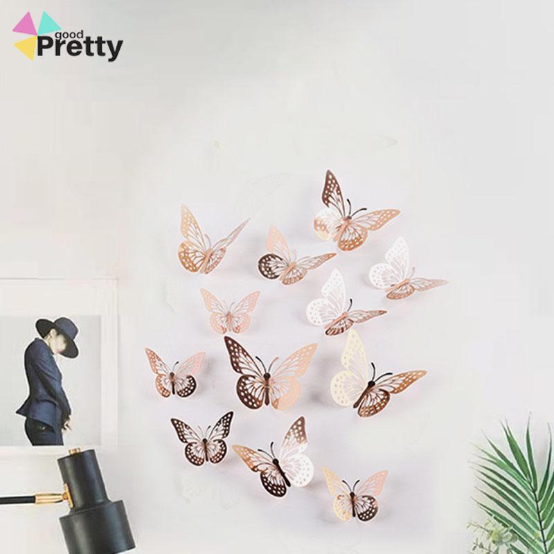Hollow Butterfly 3D Imitasi Logam Dekorasi Dinding Rumah Stiker Dekorasi Ruang Tamu - PD
