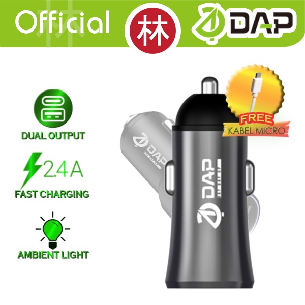 DAP D-CC2N Car Charger Dual Port USB 2.4A With Cable Micro USB New D-CC2