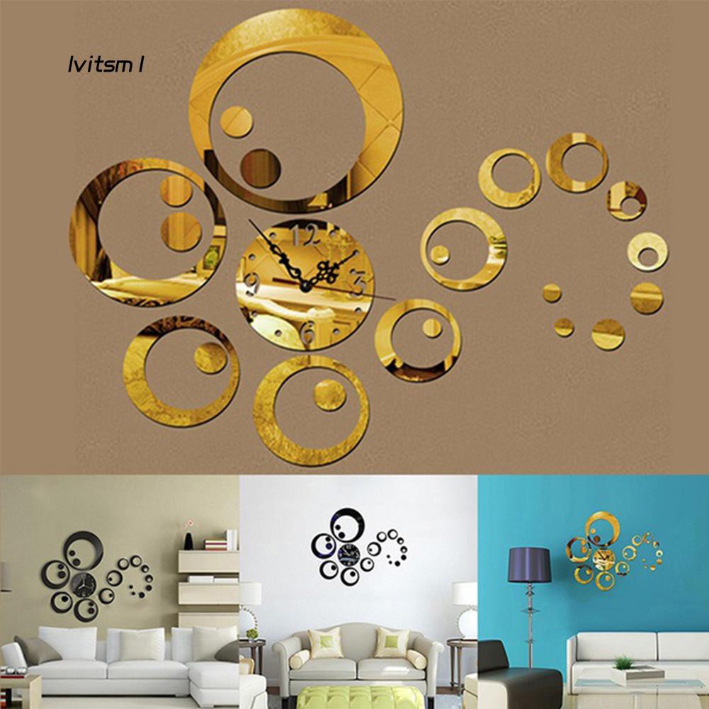 Ltm1 Circles 3d Modern Mirror Wall Clock Watches Stickers Decals Home Room Diy Decors Shopee Indonesia