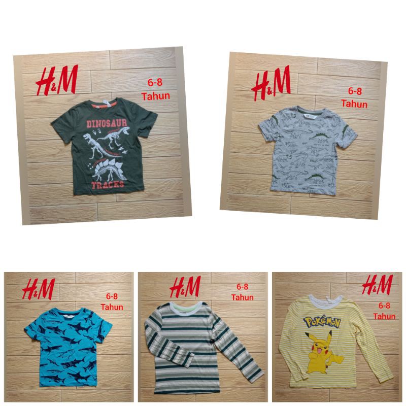 KAOS ANAK COWO H&M SIZE 6-8 Tahun mix