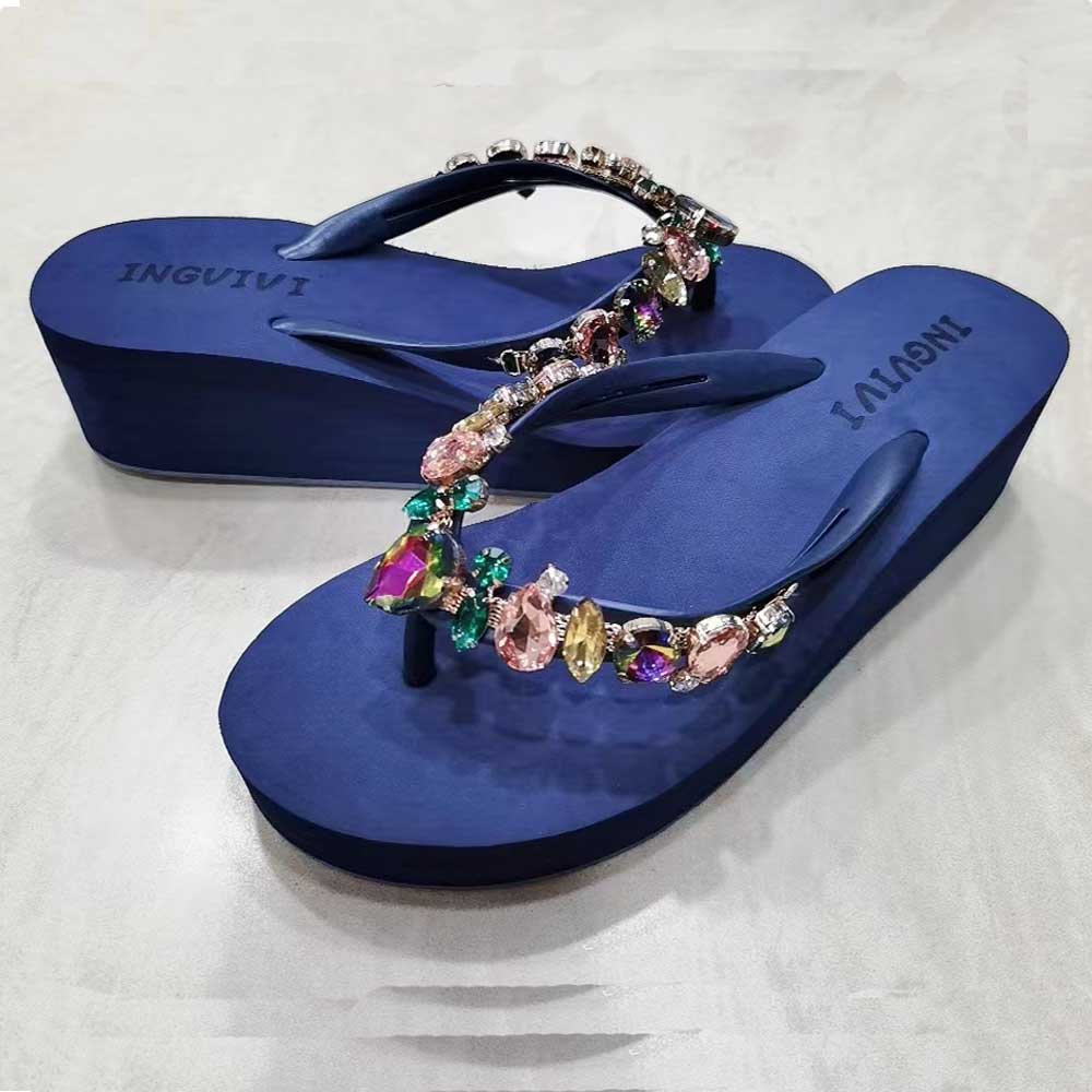 TERMURAH Sendal Ingvivi Wedges Jepit 160-5 / Sandal Ingvv Swarovsky Wedge Permata /  Spon Flip 5cm