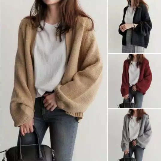 Cardigan Rajut Wanita Lengan Balon / Cardy Rajut Halus Amelia