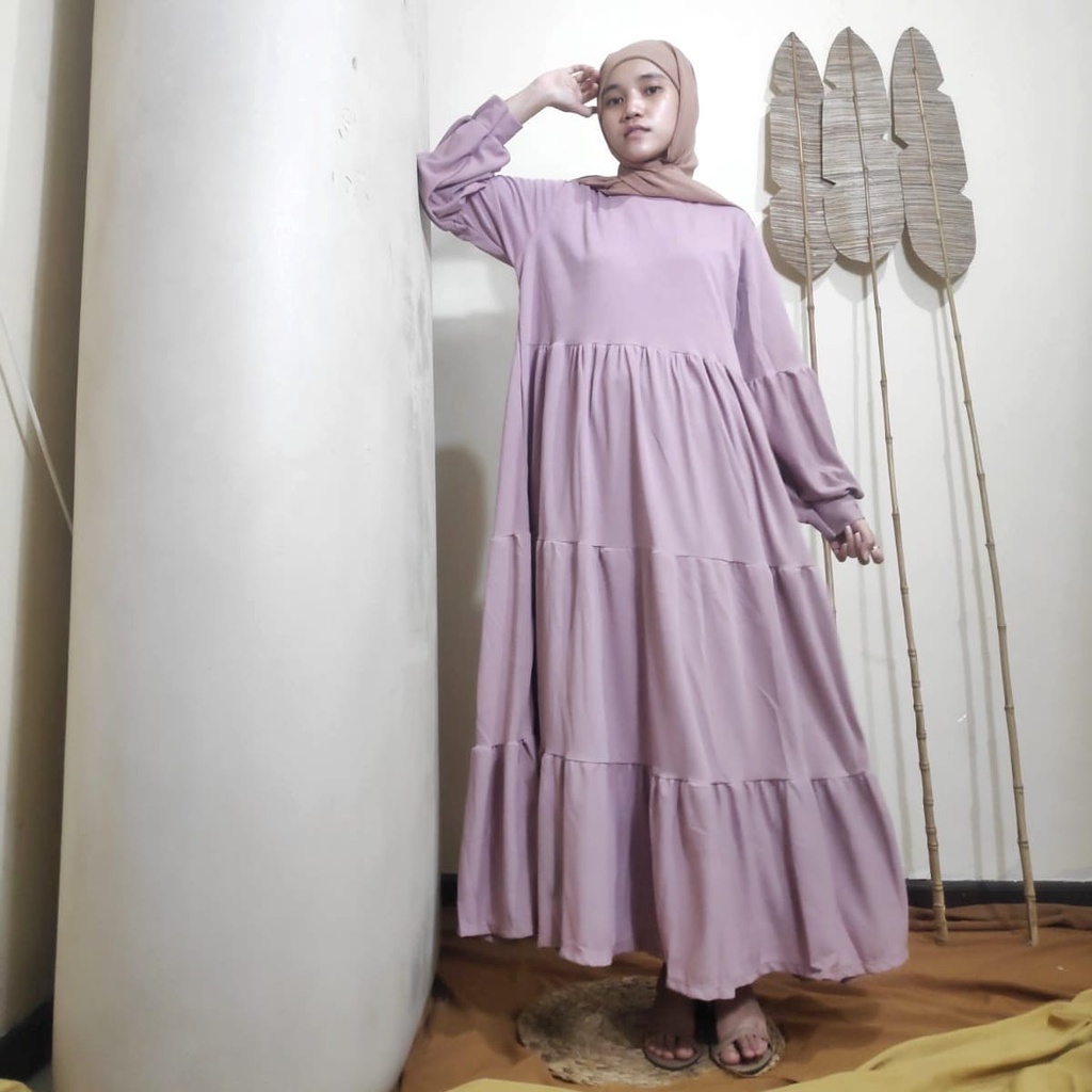 Gamis Wanita Lengan Panjang Fashion Muslim Devi Fit  L-XL Lingkar Dada 100cm Panjang 130cm-DEVI Pink Lilac