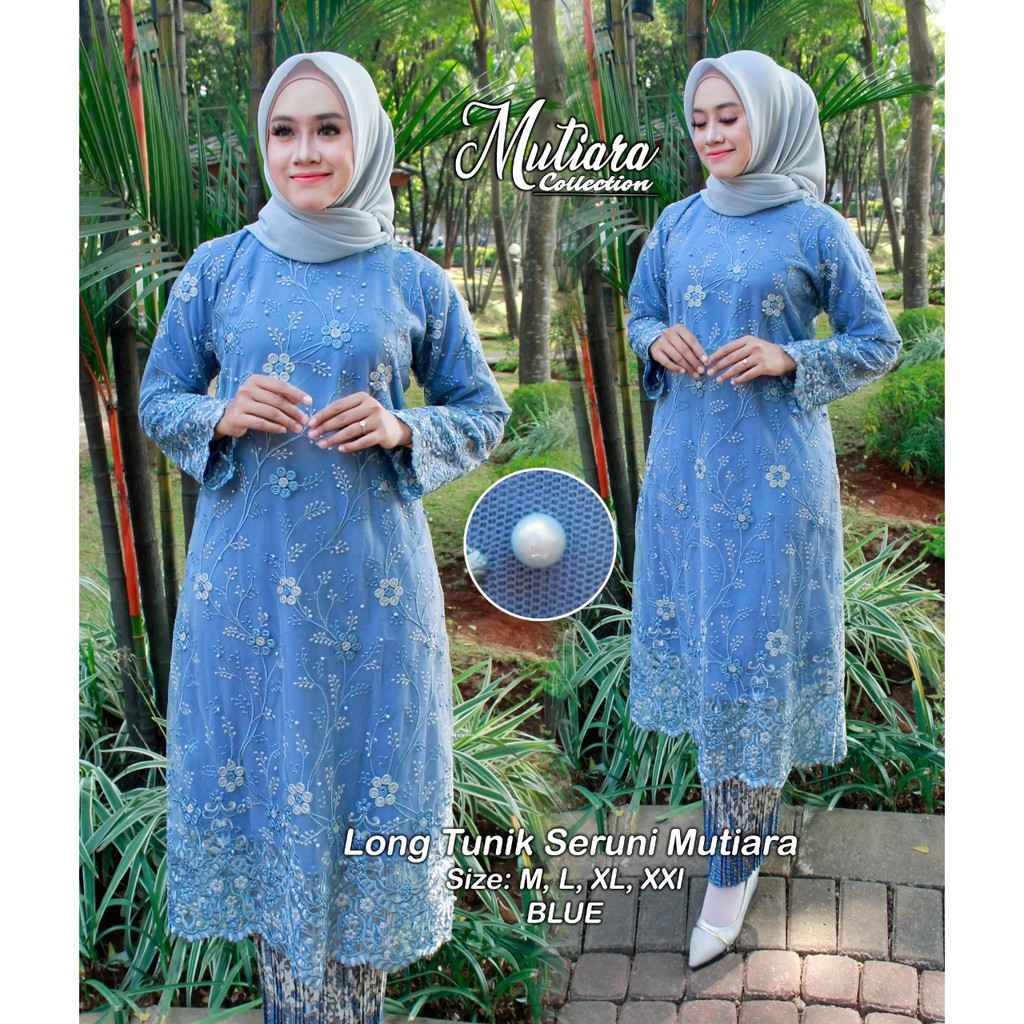 LONG TUNIK SERUNI - SET KEBAYA MODERN - TUNIK KEBAYA TULLE 3D - pakain wanita terpopuler untuk pesta