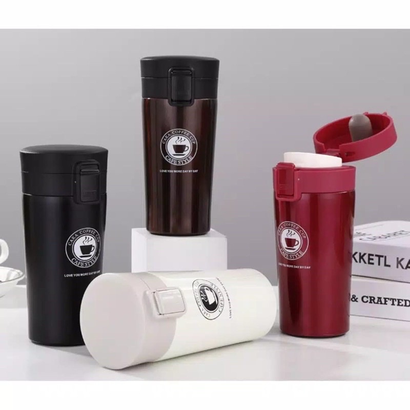 TERMOS KOPI STAINLESS VACUUM TUMBLER GELAS MUG COFFEE PANAS DINGIN SET TRAVEL PORTABLE SOUVENIR NEW