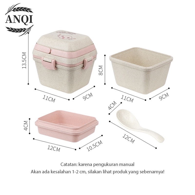 ANQI 1888 Lunch Box Kotak Bento Kotak Tempat ​Makan Lunch Box Set Bekal Free Sendok-Bpa free VS-208