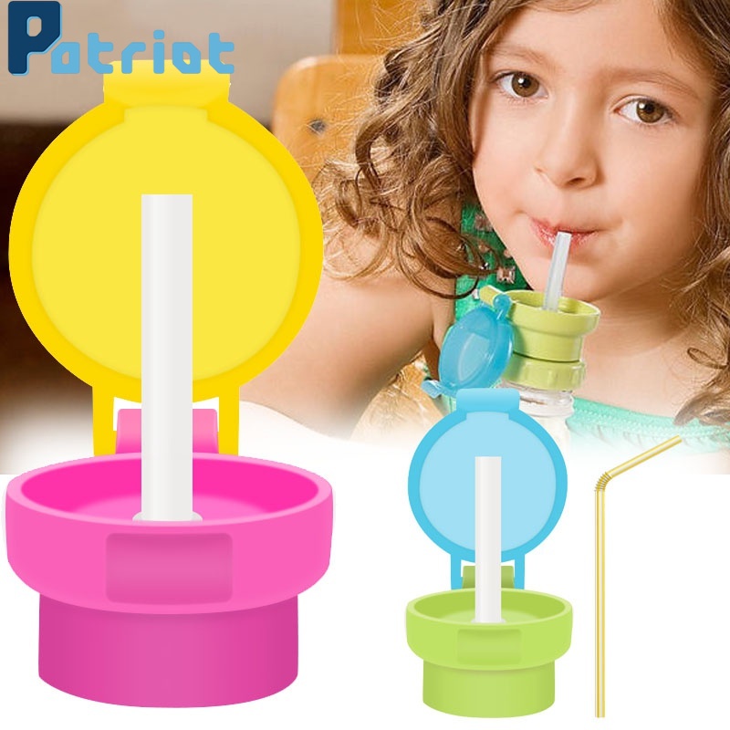 1 Set Kids Water Bottle Cap Spill Proof Juice Soda Water Bottle with Straw Safe Drink Straw Sippy Cap Feeding for Kids