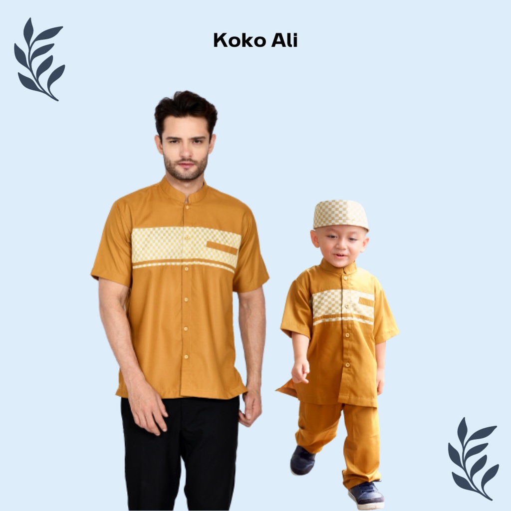 Koko Couple Ayah Anak warna mustard free Peci anak (Koko Ali)