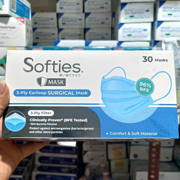 Best Seller Softies Earloop Surgical Mask 3Ply Isi 30/Masker Medis Softies 3 Lapis - Biru Muda