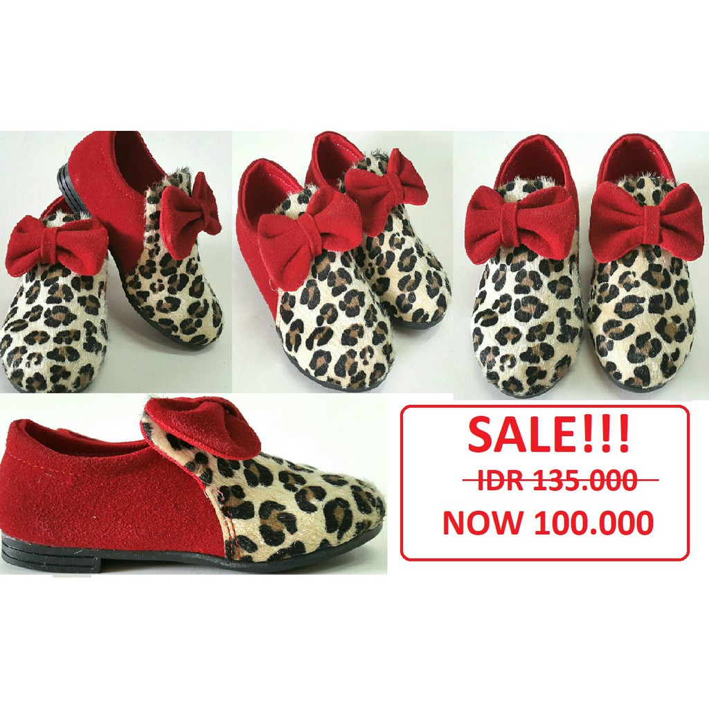 Sepatu Anak Balita Lucu - Sepatu Balita -  Red Ribbon Leopard Shoes