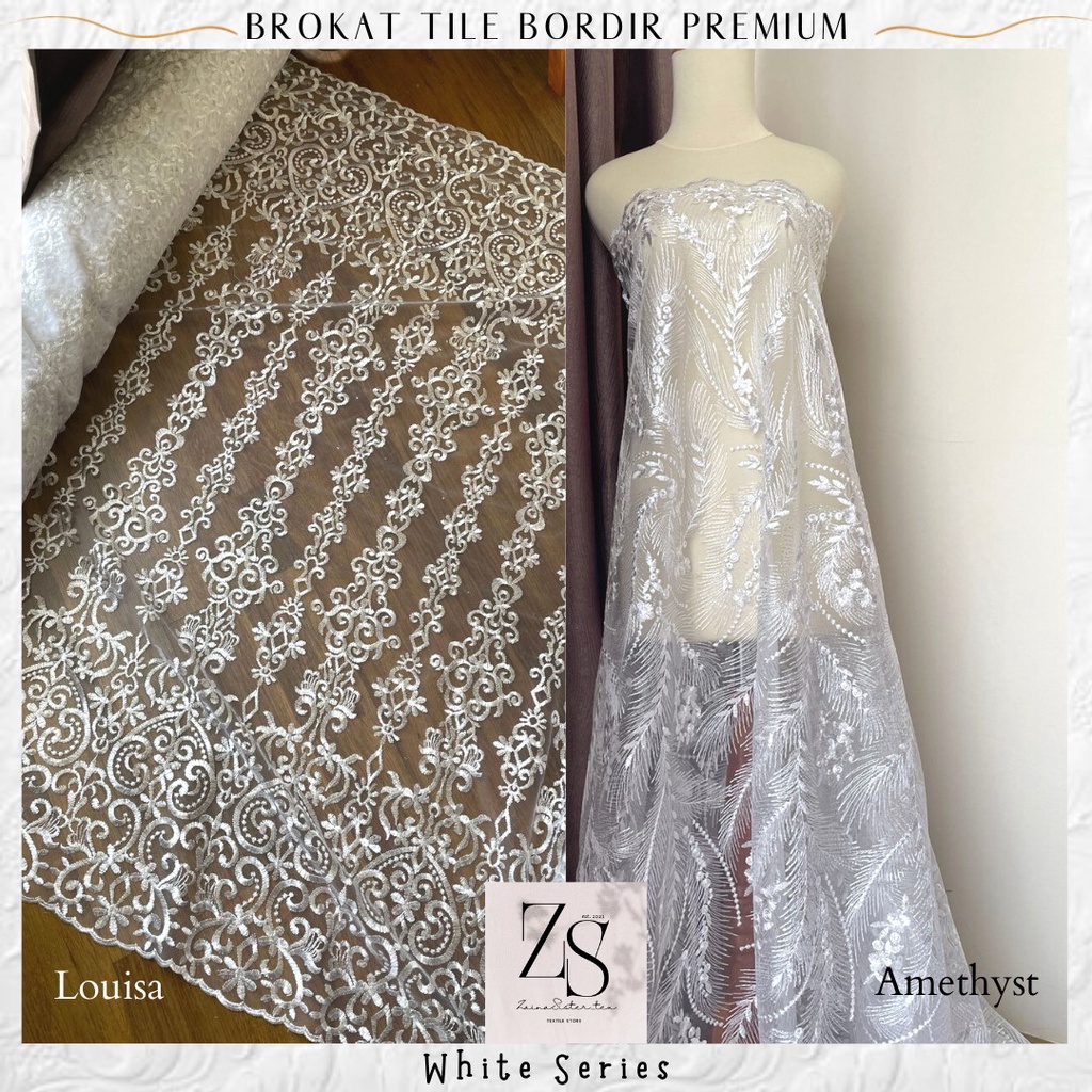 Bahan Kain Kebaya Brukat Brokat Tile Bordir Mewah Premium Warna Putih White