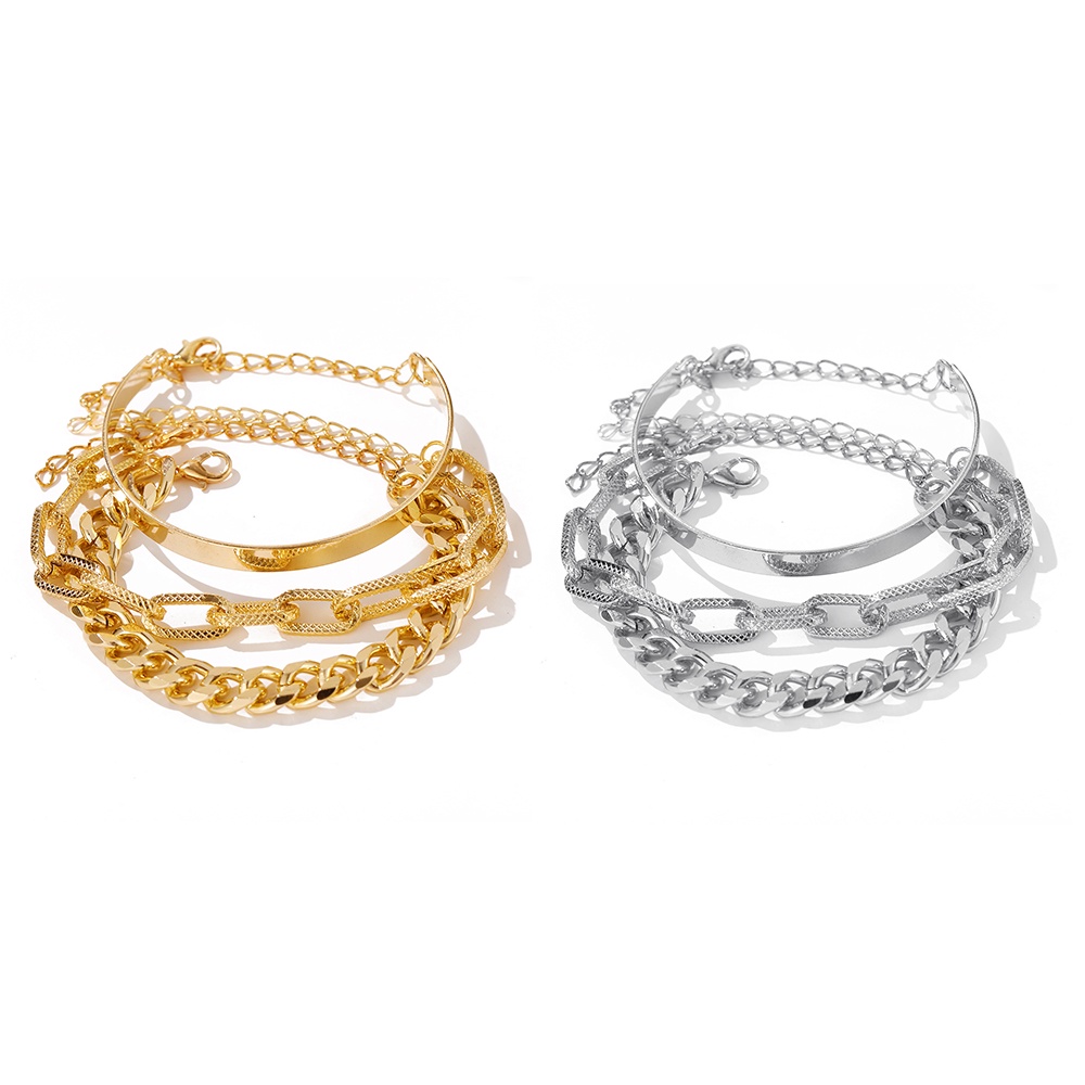 3pcs/set Retro Multilayer Gold Silver Bracelets Korean Chain Bracelet Women Jewelry Accessories