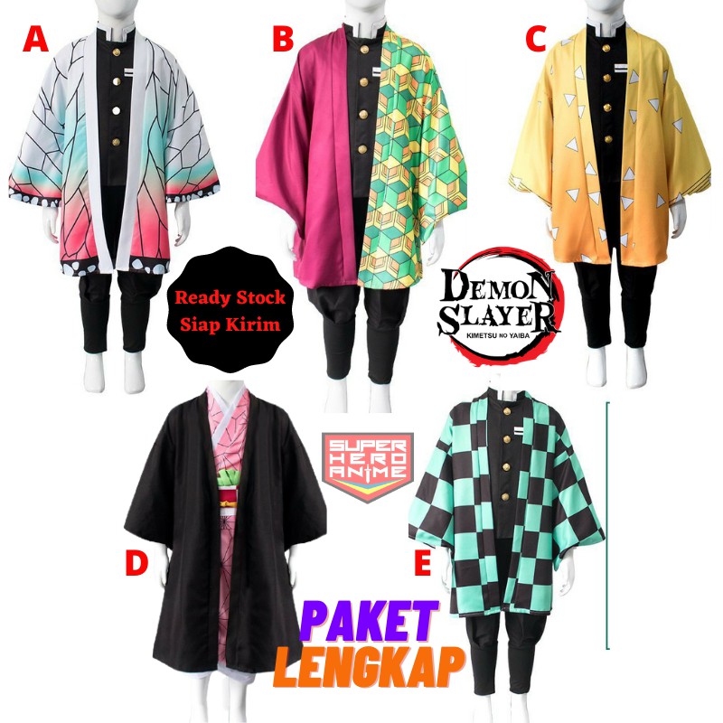 Kostum Demon Slayer Anak Dewasa Paket Lengkap Impor Baju Anime Cosplay Kimono Haori Kimetsu No Yaiba