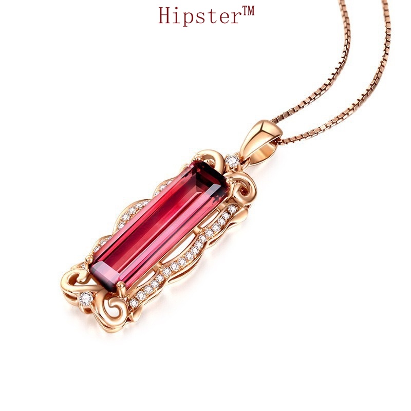 Hot Sale Rose Gold Light Luxury Square Ruby Pendant Necklace