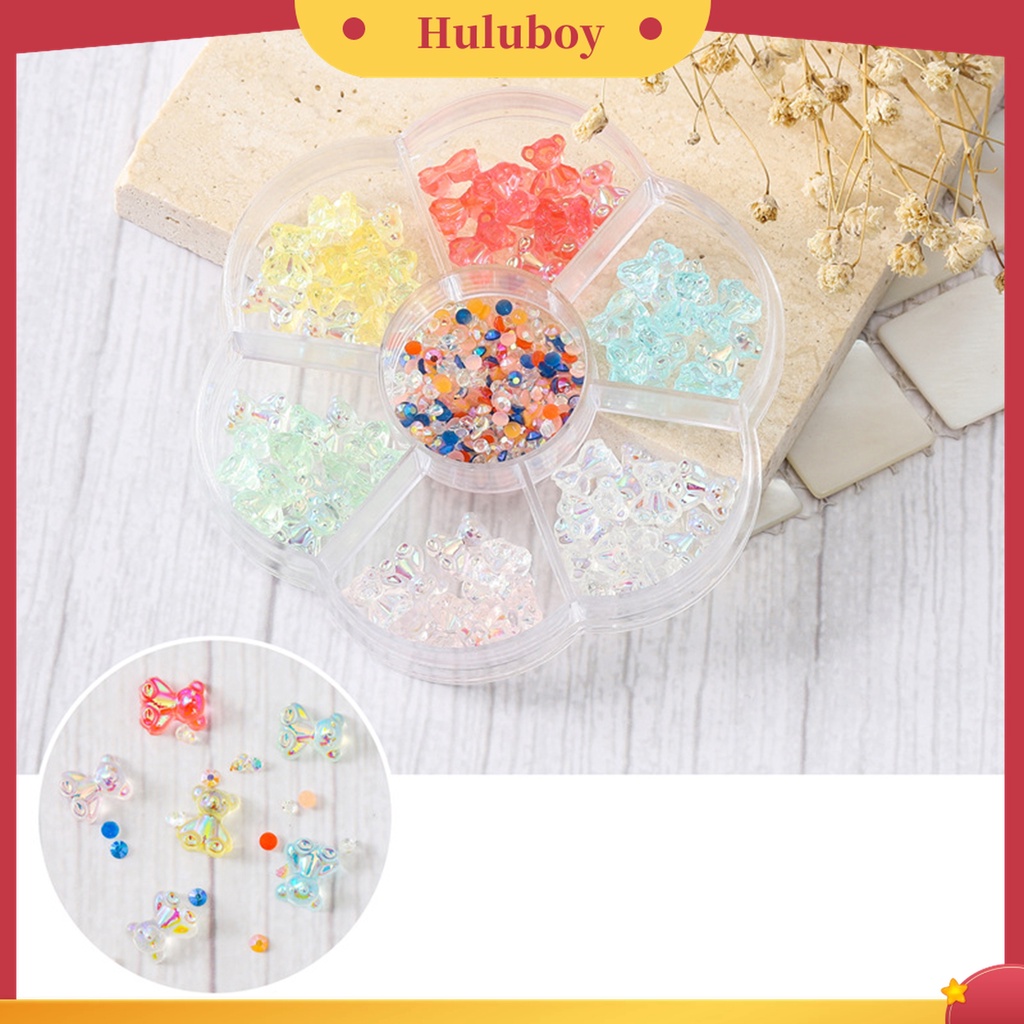 Huluboy Huluboy♡ 1 Kotak Ornamen 3D Bentuk Kartun Beruang Pita Bahan Resin Untuk Nail Art