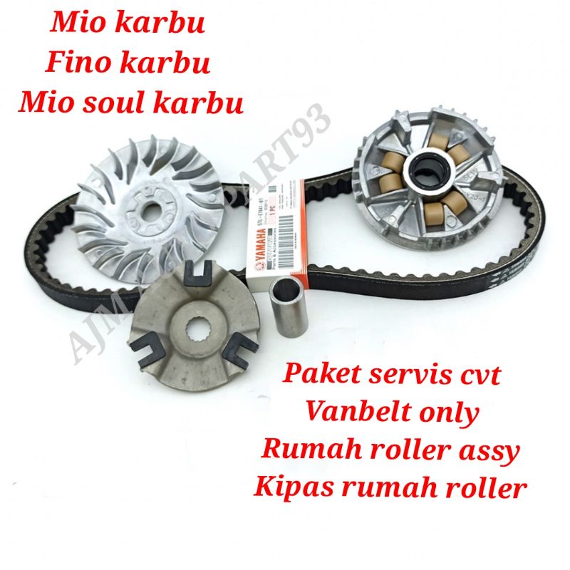 PAKET SERVIS CVT HEMAT MIO KARBU FINO KARBU MIO SOUL KARBU VANBEL ONLY+RUMAH ROLLER ASSY+KIPAS 5TL