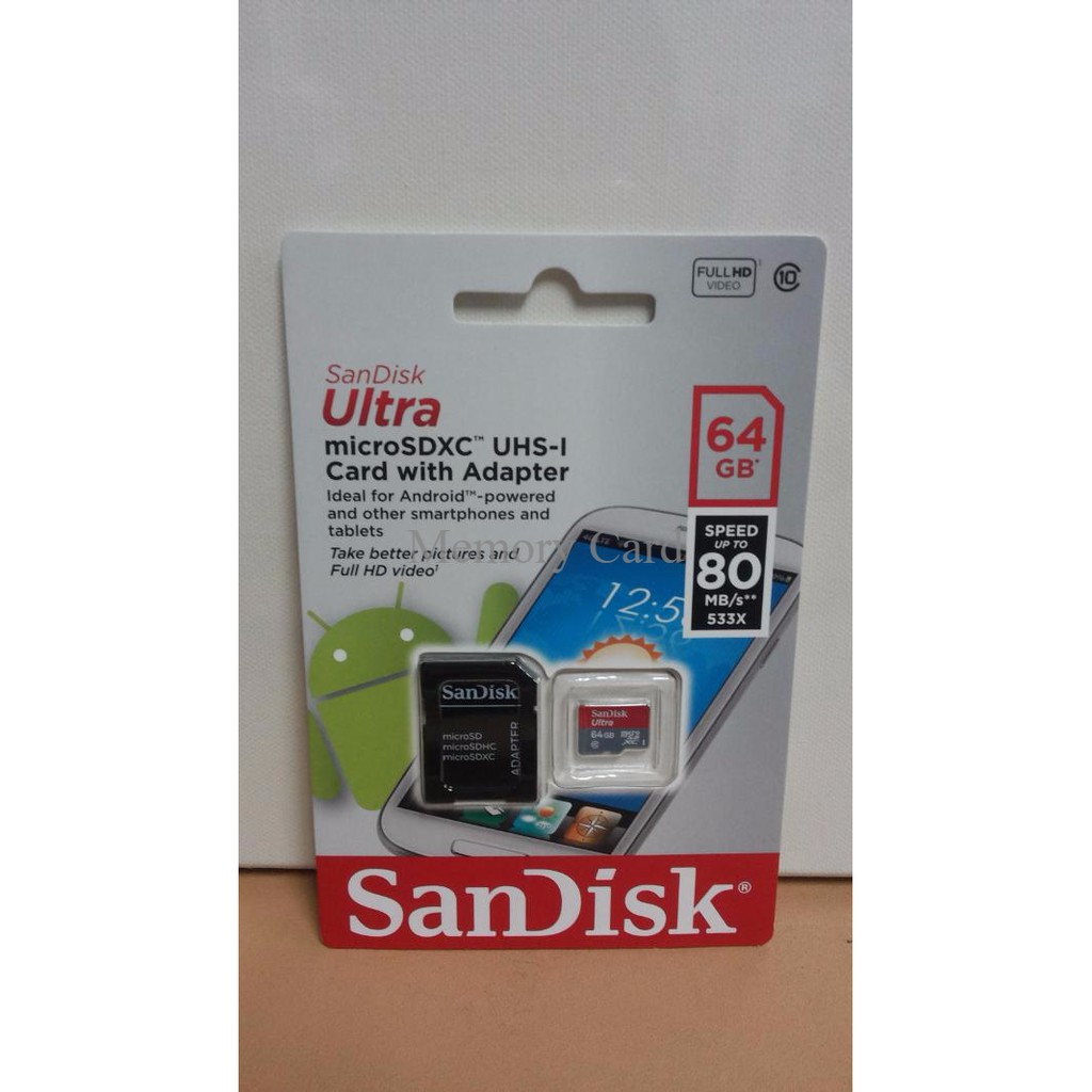 micro sd sandisk 64 gb class 10 + adapter ,Memory Card