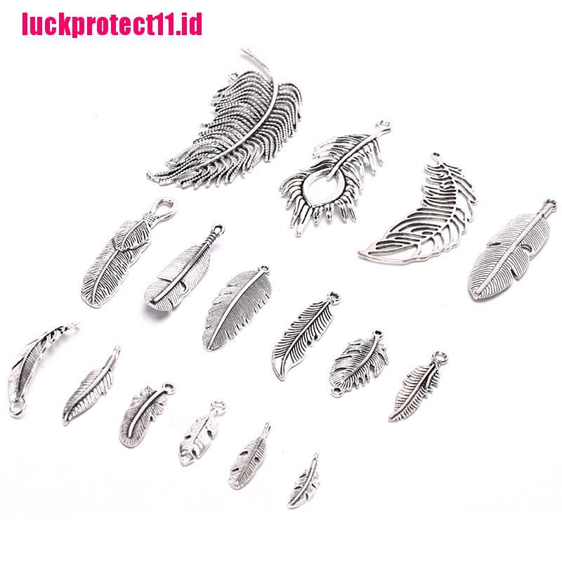 16pcs / Set Liontin Bentuk Bulu Malaikat Warna Silver Gaya Vintage Untuk Kerajinan Perhiasan DIY