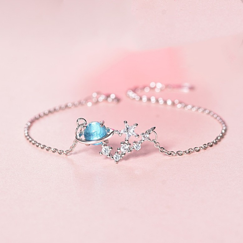 Gelang Tumpuk Bracelets Planet Key Blue Crystal Silver Color Bracelet Women Girls Fashion Jewelry